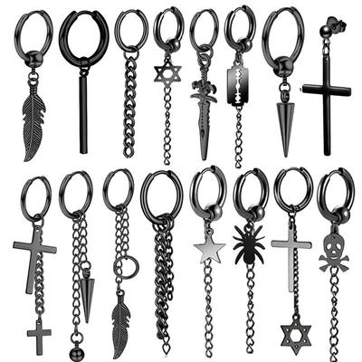 Black Series Titanium Steel Punk Style Earrings - Unisex, Korean Fashion, Unique Design