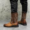 Men's Leather Boots Large Size Fashionable Western Style Cowboy Boots Trendy High Top Leather Shoes Retro British Style Riding Boots