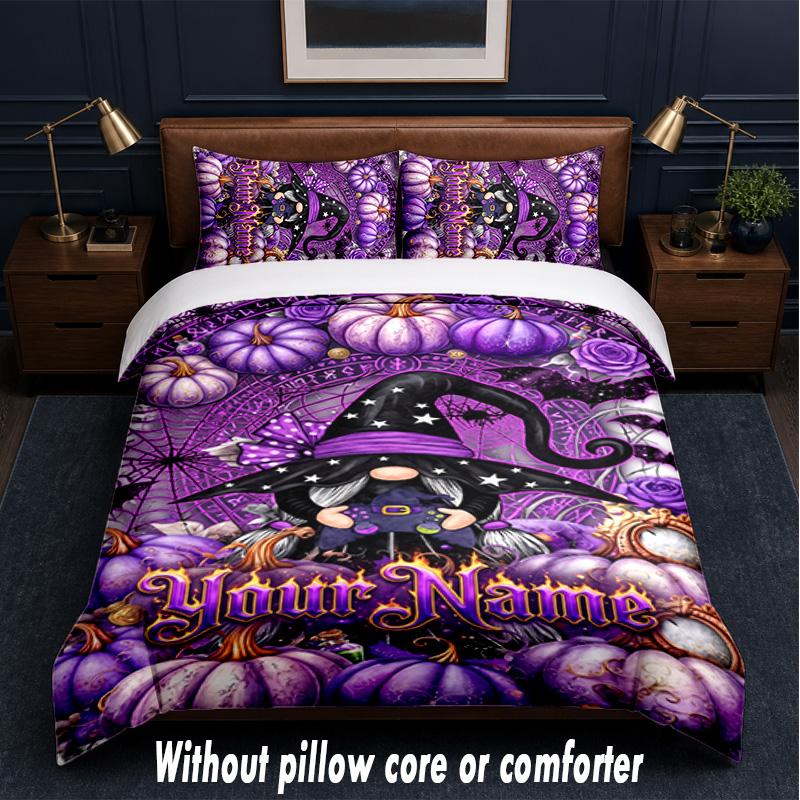Gnome Theme Custom Text Or Name 3Pcs Bedding Set,1 Flat Sheet & 2 Pillowcases Personalized Home Bedding