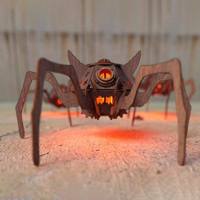 3D Wooden Puzzle Spider Model with Light Steampunk Mechanical Spider Figurine 3D Jigsaw Puzzle Desk Ornament for Halloween Decor