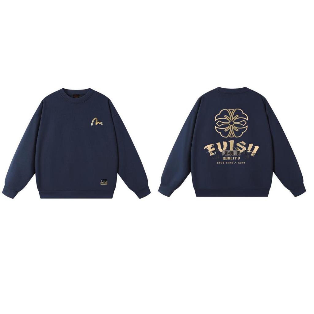 Fukujin EVISU2025 Unisex Round Neck Hoodie - Trendy Cotton Streetwear Pullover with Print