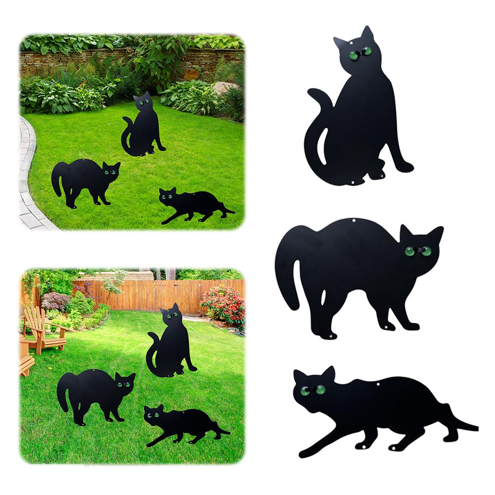 3 Pezzi Pali da Giardino in Metallo Gatto Nero con Occhi Riflettenti Pali Gatto Dissuasore per Uccelli Pali Decorativi da Esterno per Giardino Esterno