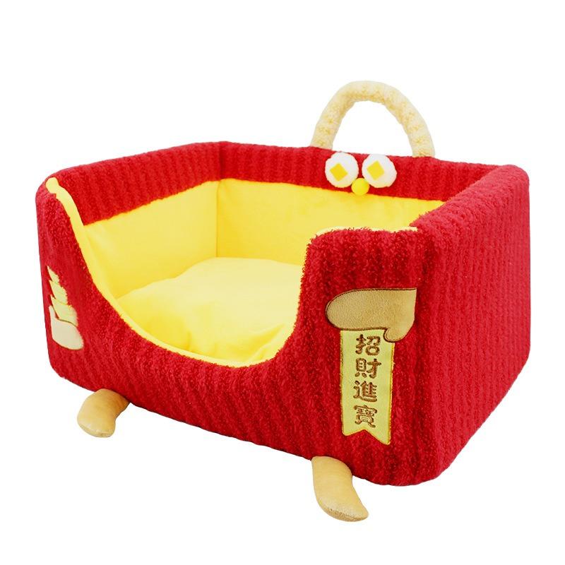 New Year Pet Bed - Red Detachable Sofa Style Dog Cat Bed Four Seasons Washable Cute Pet House for Festive Home