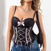 Lace Boned Corset Bustier Top - Cross Lace Up Camisole With Bow Accent For Women