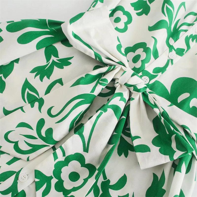 2022 Summer European & American Women's Long Shirt Dress with Belt and Print