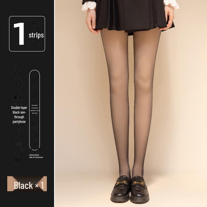 Women's Nude Double-Layer Button Pantyhose with Removable Velvet Lining - Thick Flesh-Colored Tights for Autumn and Winter