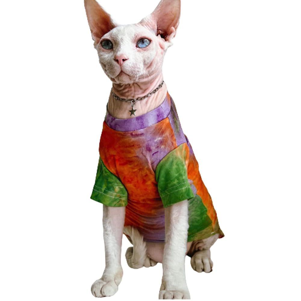 Rainbow Print Breathable Vest for Hairless Cats, Ideal for Sphynx and Cornish Rex L зелёный