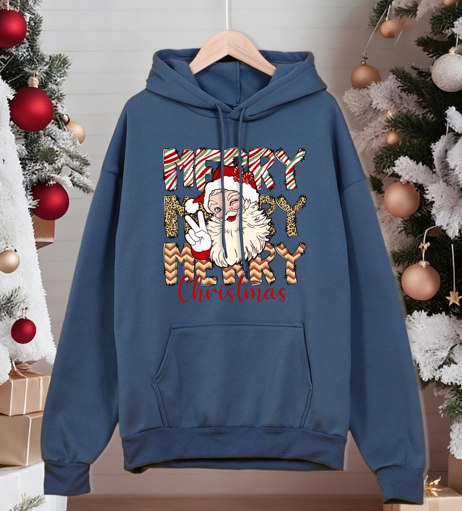 Merry Christmas Santa Claus Print Men Hoodies Pocket Comfortable Streetwear All-Match Hip Hop Hoody Autumn Fleece Sportswears