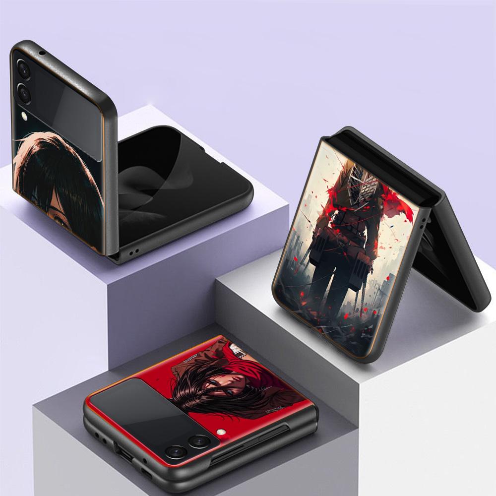 Character MIKASA Phone Case For Samsung Z Flip 6 7 5G Z Flip 5 Galaxy Z Flip 3 4 5G ZFlip Shockproof Hard Cover TPU PC Coque Cap