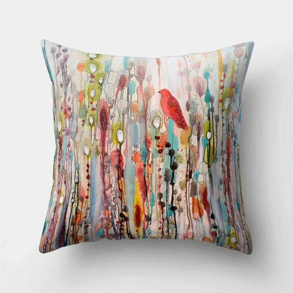 

45x45 см Винтажная наволочка с цветком, декор, синяя картина, наволочка с цветком и птицей, полиэстеровая наволочка для дивана, автомобиля, дома 45x45cm-Polyester