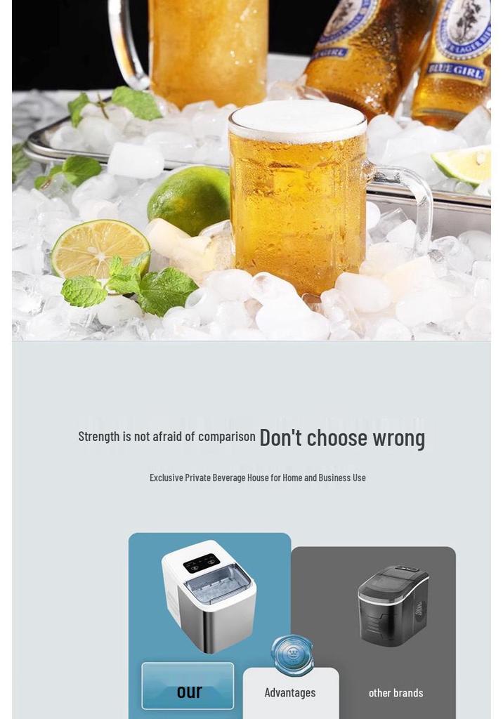 220V Automatic Bullet Ice Maker for Home, Dorm, Camping, Outdoor, Milk Tea, Coffee, or Office