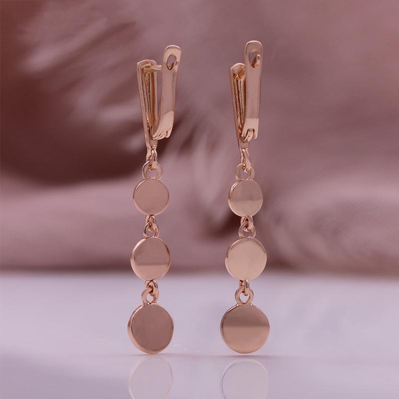 Fashion Drop Earrings Rose Gold Color Round Flat Shape Copper Earrings for Friend Jewelry Gift