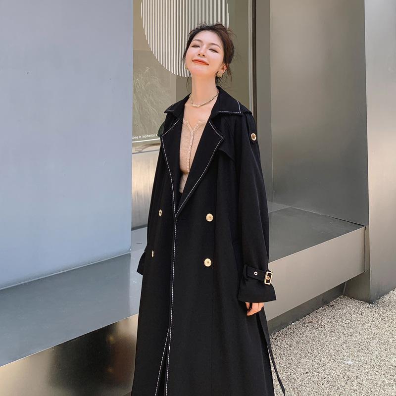 Trenci de dama Palton Drapat Stil Toamna Negru