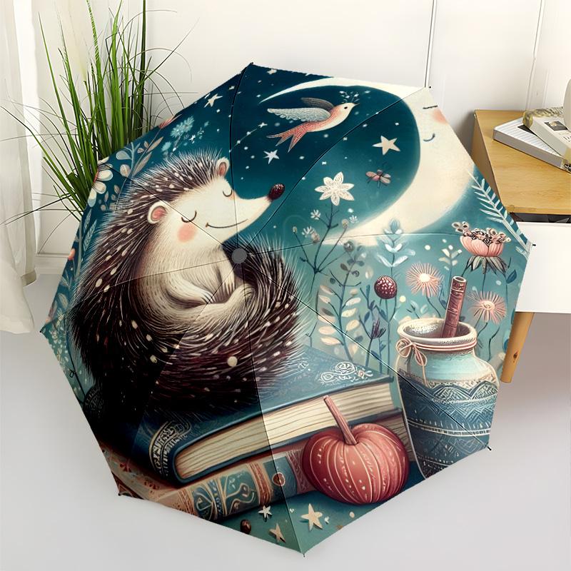 Autumnal Squirrel Illustration Automatic Umbrella Retractable Design with 8-Rib Durability Compact Design Travel Essential Fashion Lovers