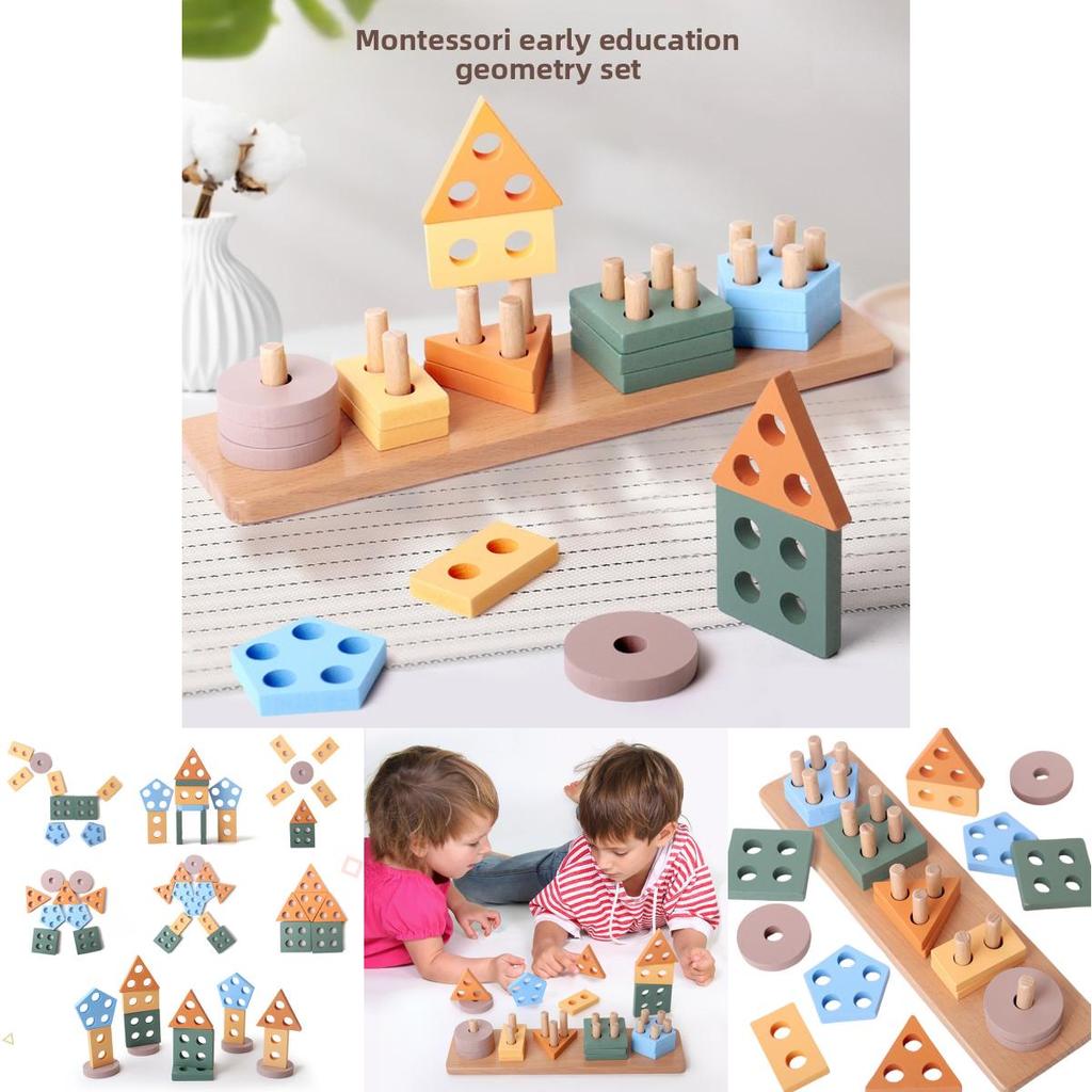 Wooden Geometric Shape Sorting Blocks For Early Learning And Preschool Education