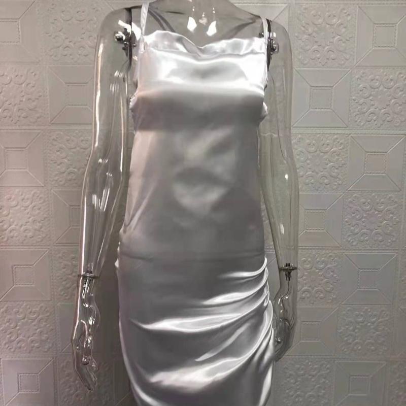 Summer New Fashion Slim Fit Sexy Straps Dress Women Backless Bandage Solid Satin Party Club Dresses Women Elegant Pleated Casual Lady Dress 26453
