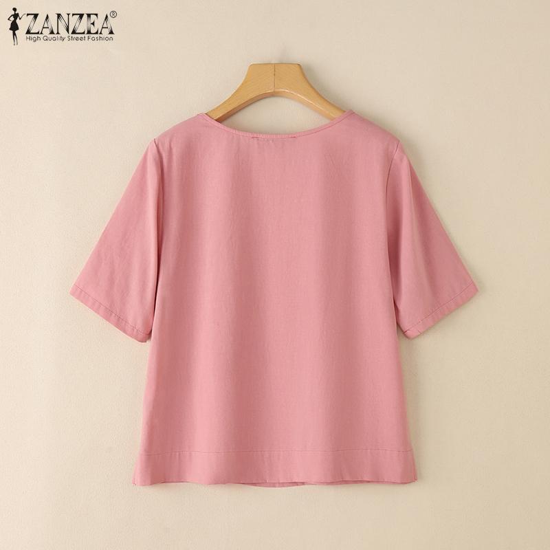ZANZEA Women Casual Round Neck Summer Short Sleeve T-Shirts