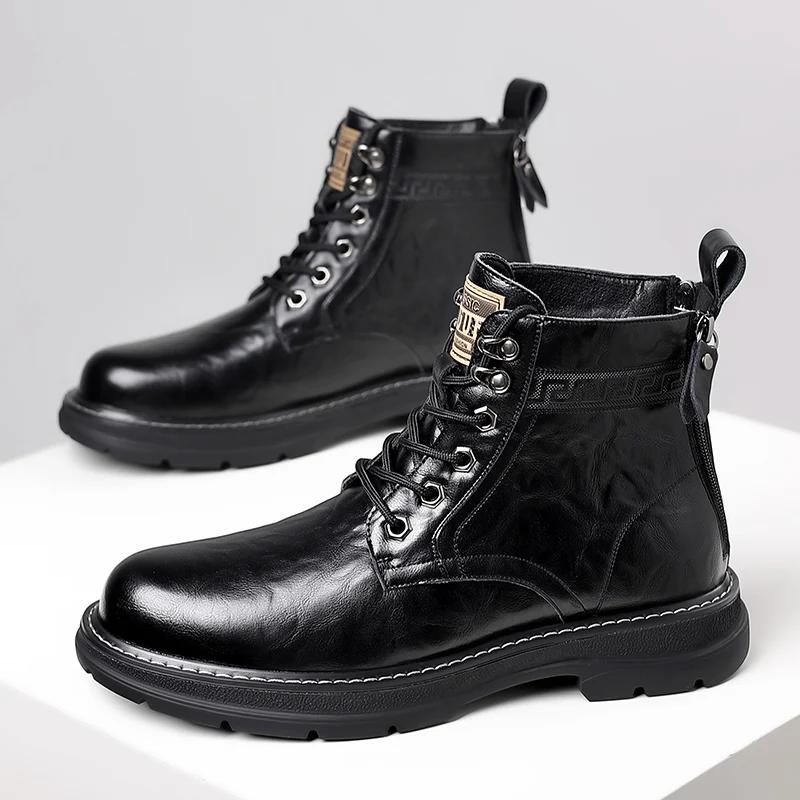 Fashion British Style Men's Genuine Leather Boots Fashionable Business Short Boots Winter Ankle Boots Men's Work Boots Versatile