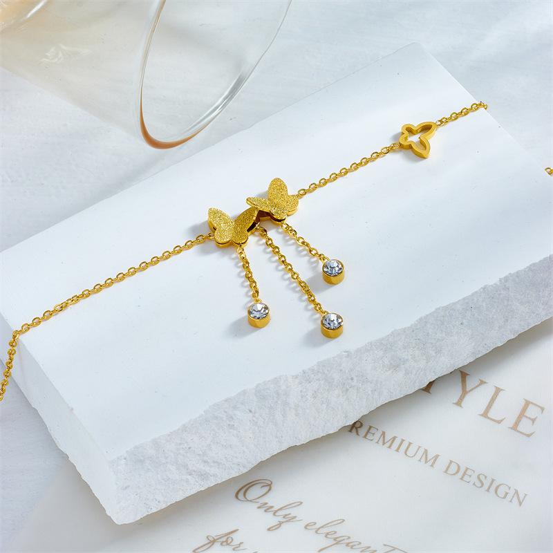 Gold Butterfly Anklet With Zircon Tassel