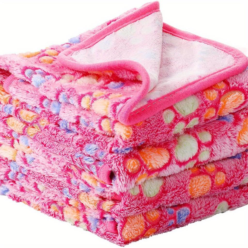 Cozy And Cute Pet Blanket - Warm Coral Fleece Blanket with Adorable Paw Prints for Winter