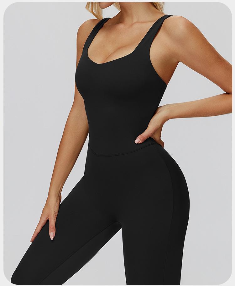 European & American One-Piece Brushed Yoga Bodysuit: Tight-Fitting, Slimming, Sports & Fitness Wear