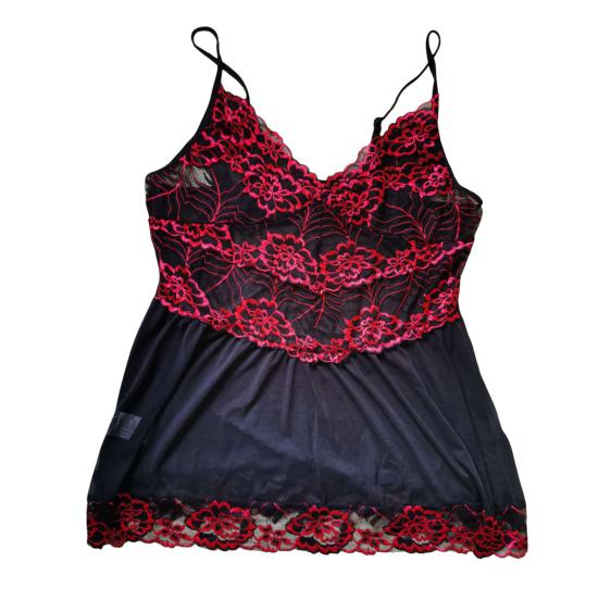 2 Pcs/Set Women Nightdress Panties Set Low-cut V Neck See-through Mesh Flower Embroidery