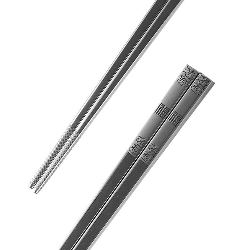 Year of the Dragon Non-slip Stainless Steel Chopsticks with Fu Character