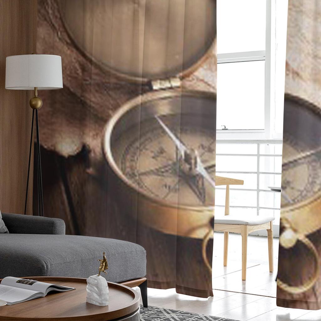 Närbild av kompassen på gammalt papper Tyll Skira gardiner för vardagsrum Sovrum Kök Dekoration Voile Organza Gardiner