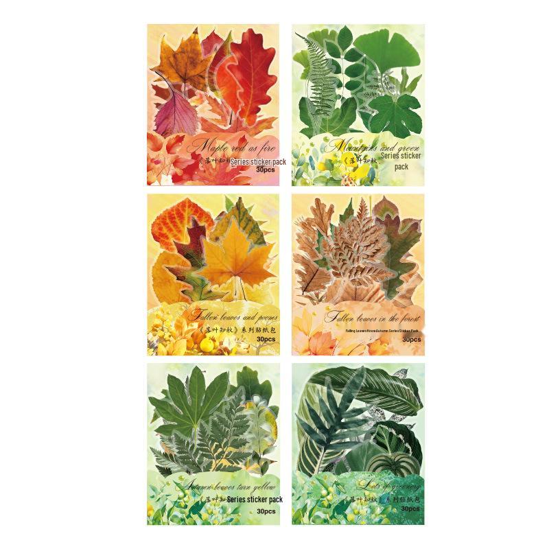 ZABC Autumn Leaves Retro Collage Stickers: DIY Journaling Material - 6 Styles