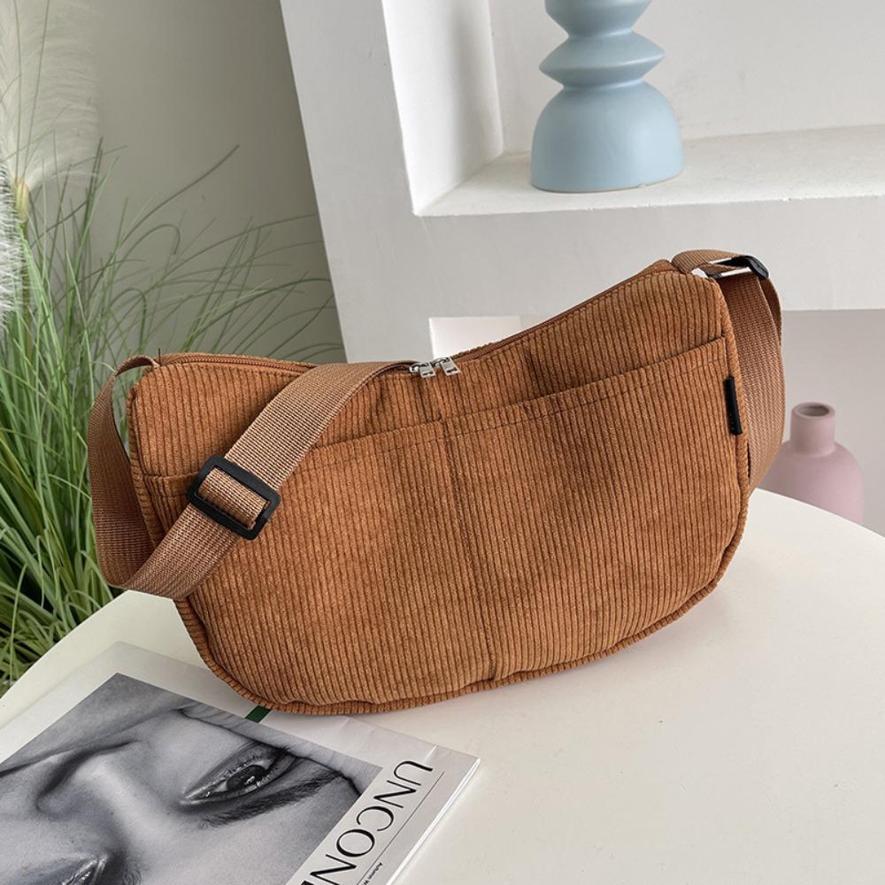 Korean Style Corduroy Shoulder Bag Cotton Cloth Canvas Handbag Solid Color Shoulder Bag  All-match