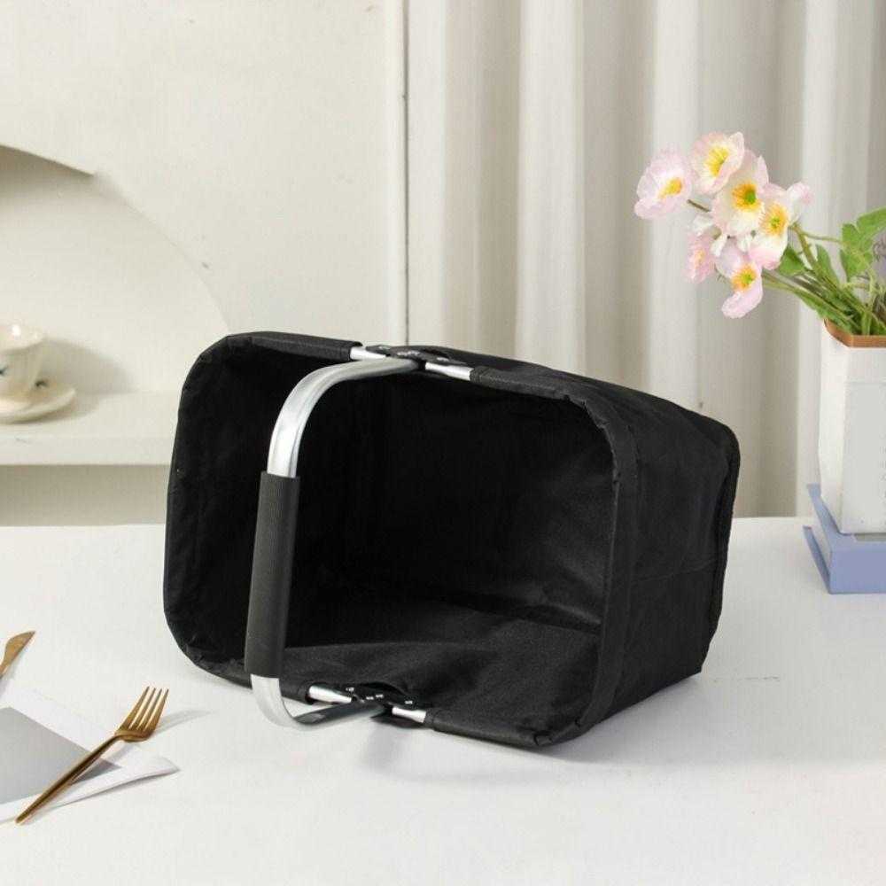 26 L Grocery Shopping Basket Aluminum Frame Oxford Cloth Market Shopping Basket with Zippered Side Pockets Handheld