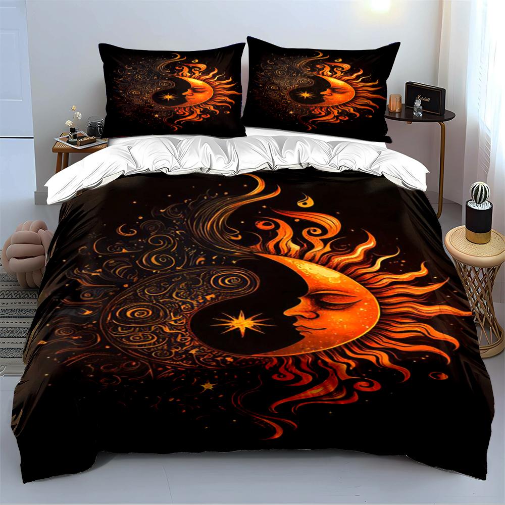 Sun and Moon Pattern Bedding Set Bedding Set (1 Duvet Cover, 2 Pillowcases, Duvet Not Included)