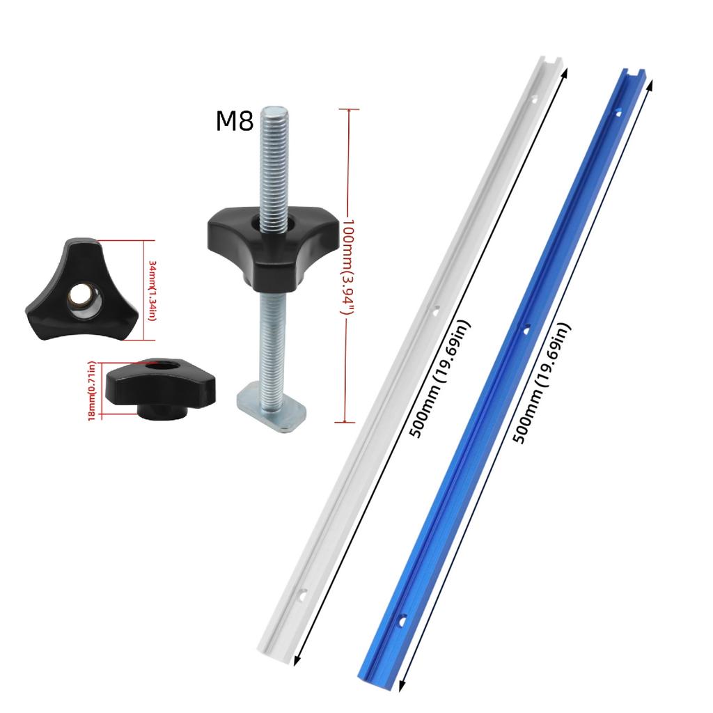 1Pc Double-Cut Profile T Track and T Bolt Knob, Universal T Track for Woodworking, Miter Track Sliding Nut T-Slider T Slot