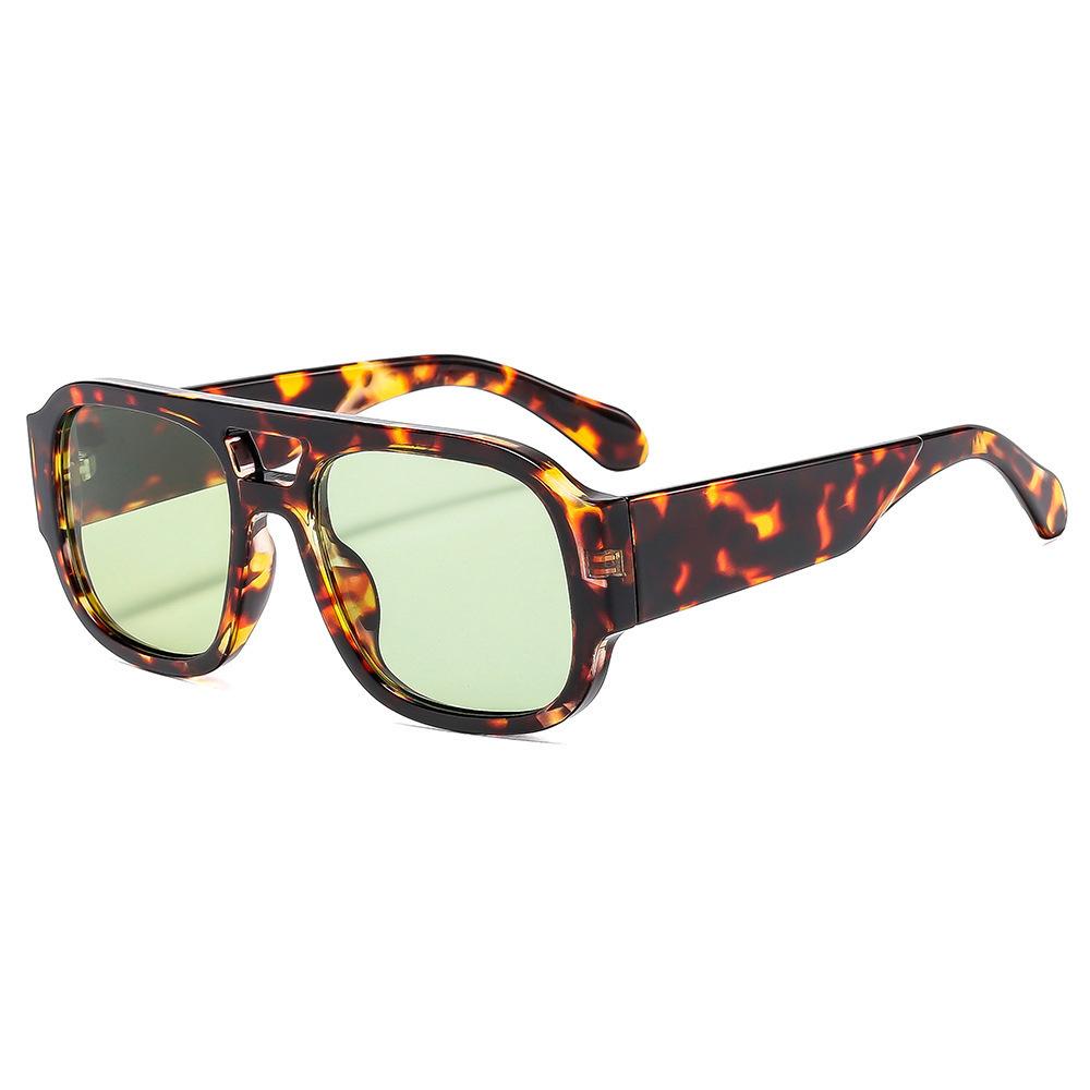 Vintage Leopard Print Gradient Square Double Bridges Women Sunglasses Brand Design Luxury Men Shades Sun Glasses Uv400