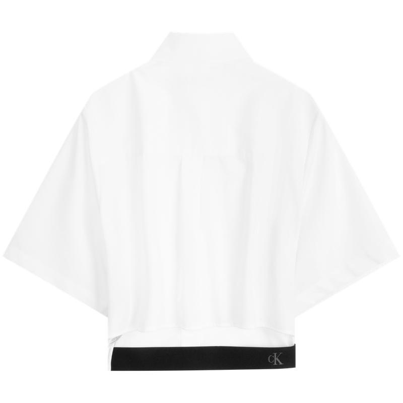 Calvin Klein Jacquard Woven Tape Fashion Versatile Short Sleeve Shirt Women Tops Moonlight-White J223334-YAF