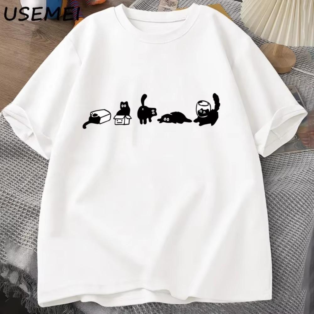 2025  Mood Cats T-Shirts Oversized Cat Mom Tee Funny  Short Sleeve Cat Lovers T Shirt Casual O Neck Summer Tops