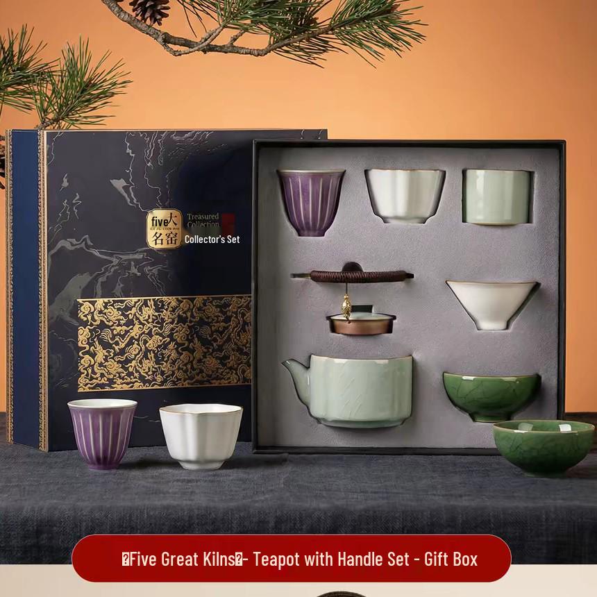 Song Dynasty Charm: Elegant Ceramic Tea Cup Set Gift Box - Ideal Birthday Souvenir