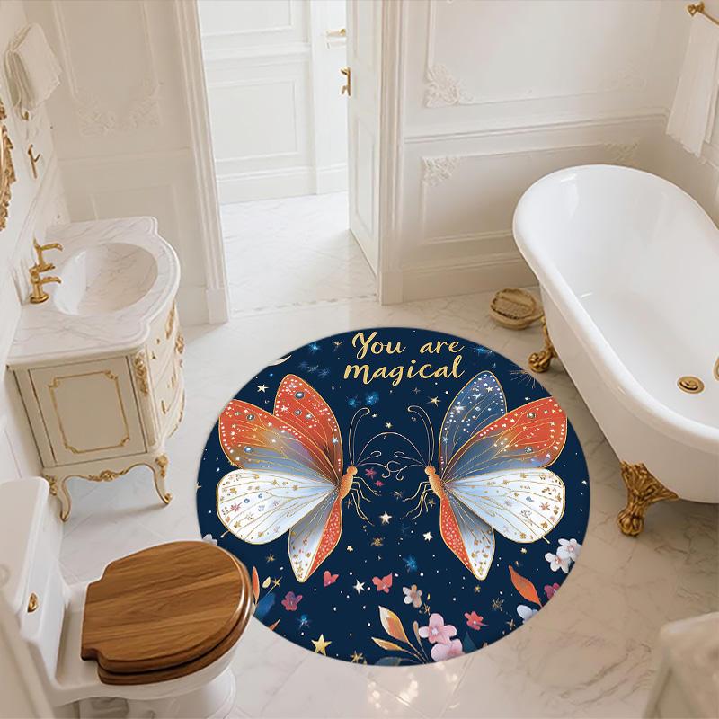 Vlinder,Ronde Vloerkleed,Tapijt voor Woonkamer Slaapkamer Bank Speelkamer Decoratie,Antislip Vloermat