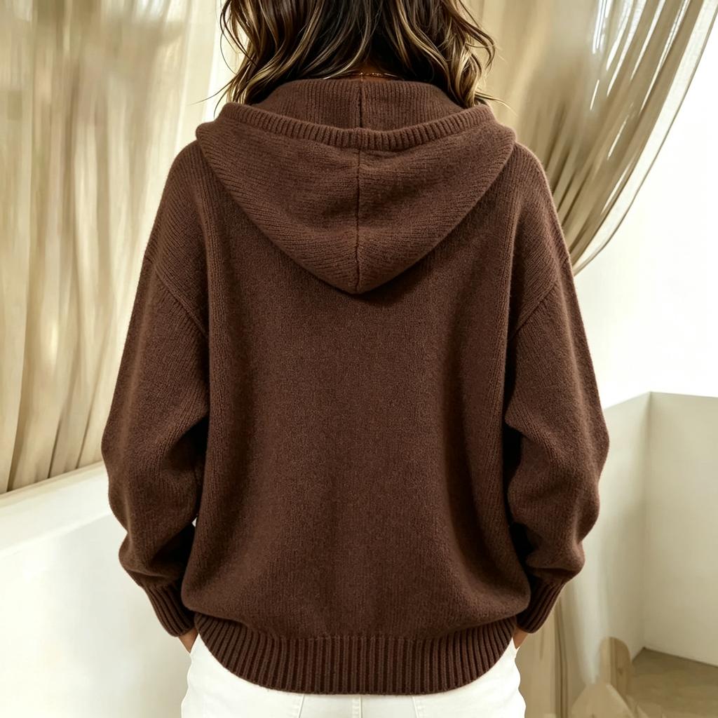 Women's Button Front Knit Hooded Cardigan Sweater Coat