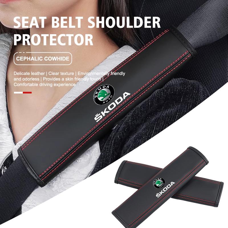 PBMN1 Leather Car Seat Belt Cover Shoulder Pad Neck Protection For Skoda Octavia Superb RAPID FABIA KAMIQ KAROQ KODIAQ YETI