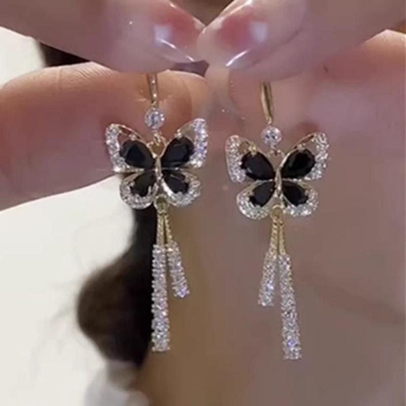 New high-end fashion flower long earrings Internet celebrity elegant temperament New butterfly fringed ear jewelry