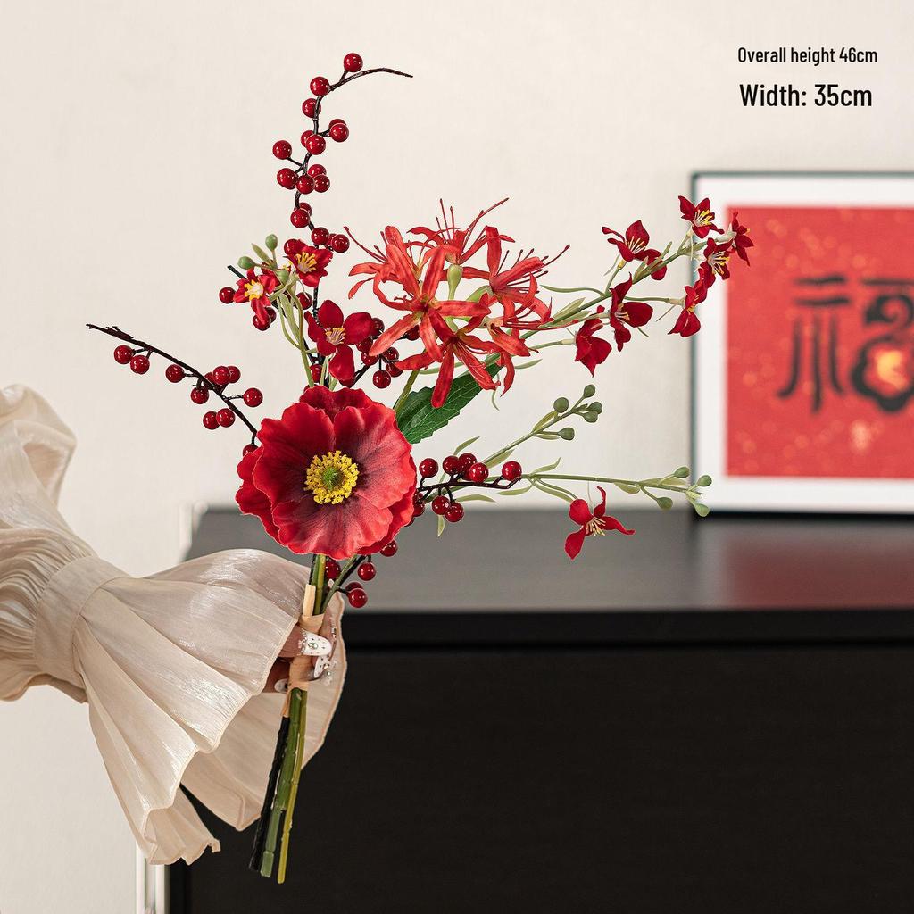 Spring Festival Red Fruit Faux Flower Arrangement for New Year, Wedding, Living Room, or Dining Table Décor