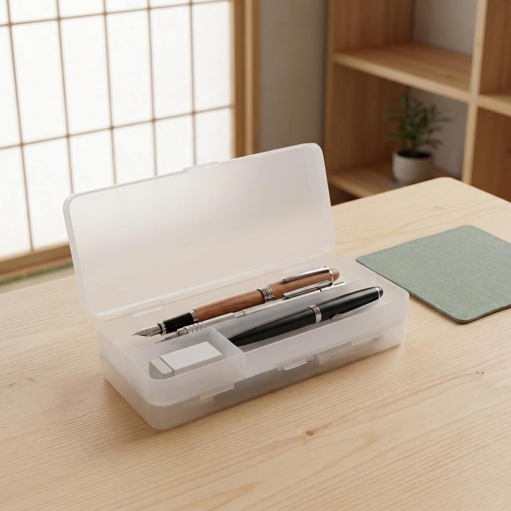 NUOLUX Large Capacity Plastic Pencil Snap Transparent Matte Stationery Storage Pencil Clear Tool and Small Item Office Case, Closure, Finish, Box,