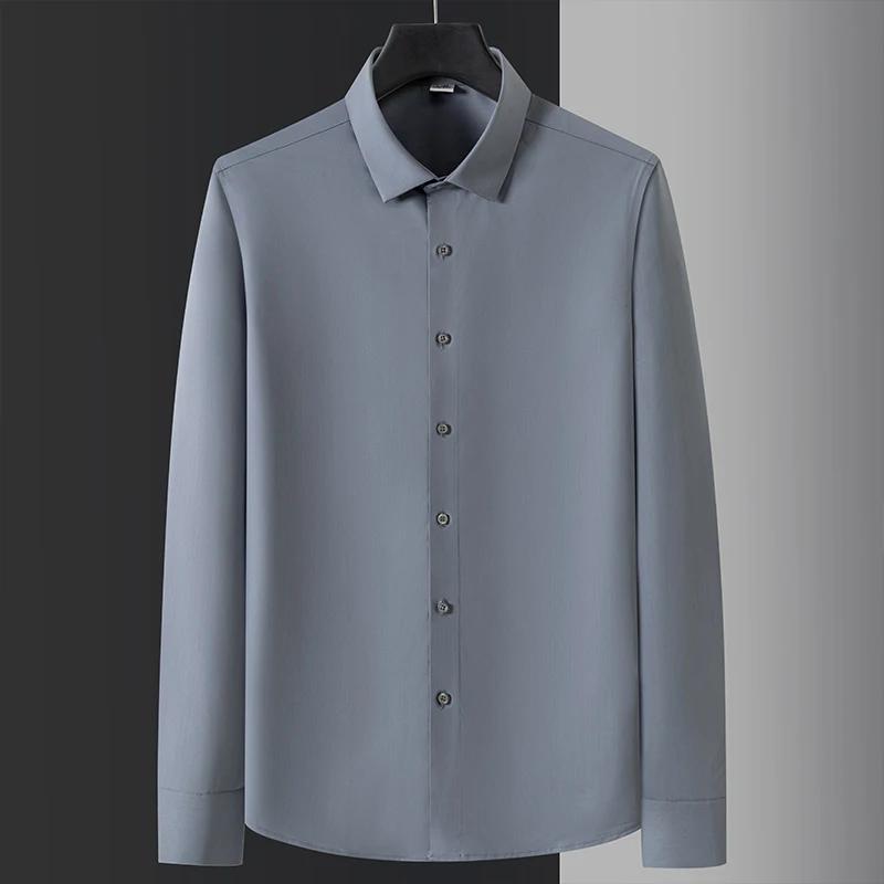 Thin elastic long-sleeve shirts for men smil fit formal tops social soft clothes male white black office wrinkle free shirt