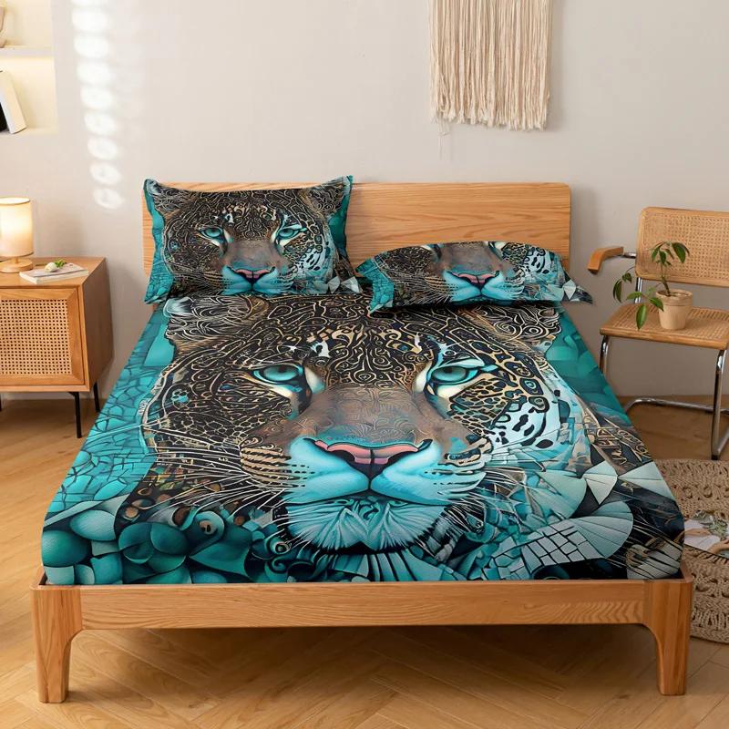3-piece Simple Modern Skull Animal Pattern Digital Printing Three Piece Fitted Sheet Set, Bedroom Printed Bed Cover Set, Bedding