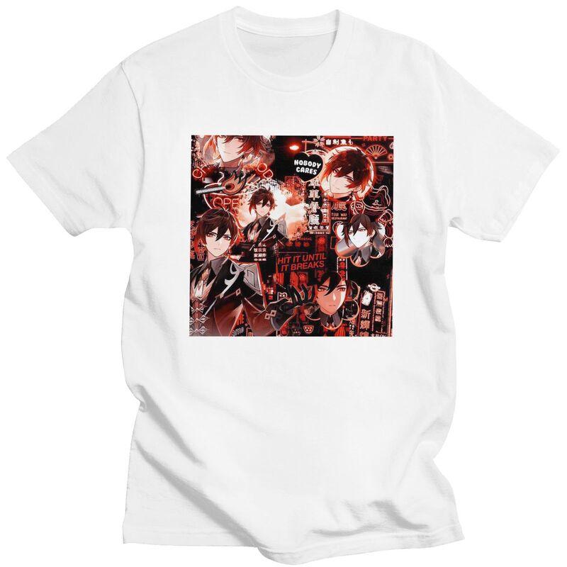 Custom Classic Zhongli Genshin Impact T Shirts Men Anime Game Tshirts Casual Tee Oversized Tshirts Gift