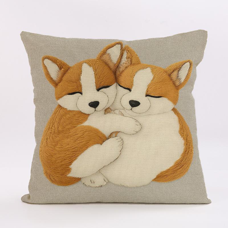 Böhmischer Plüsch-Kissenbezug mit Imitationsstickerei und Tiermotiven, 45x45cm