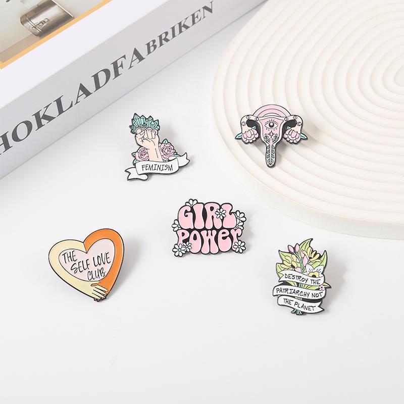 Girl Power Enamel Pins Custom Self Love Club Uterus Brooches Lapel Badges Feminism Fist Jewelry Gift for Women Friends