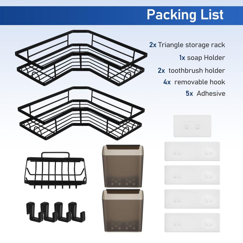 MAGICLULU Bathroom Corner Rack 3-Piece Set: Strong Adhesive, No Drilling Required, Stainless Steel, Rustproof, with Soap Dish, Drainer, Bathroom Stora