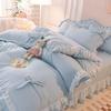 Girls Bedding Sets Kawaii Seersucker Bed Sheet Pillowcase Fashion Princess Duvet Cover Solid Color 4 Pieces Cute Home Decoration